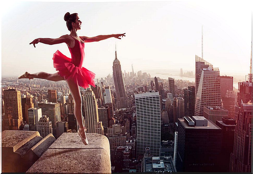 Woman dancing on a rooftop